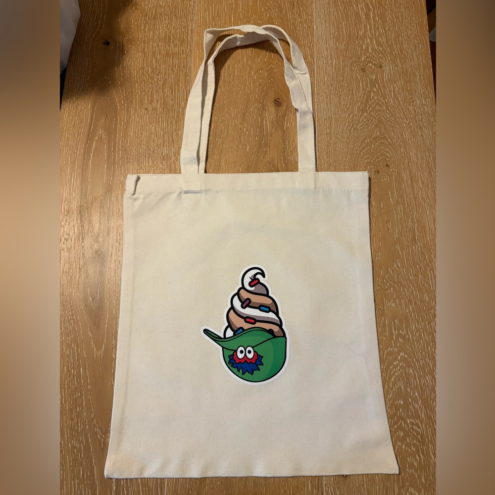 Cream Tote Bag with Ice Cream Graphic